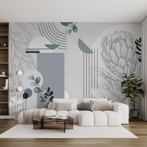Papier peint avec une fleur et des feuilles Papier peint avec une fleur et des feuilles