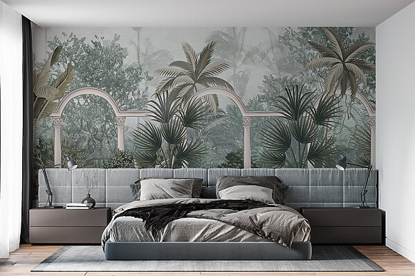 Papier peint avec des palmiers et un balcon Papier peint avec des palmiers et un balcon