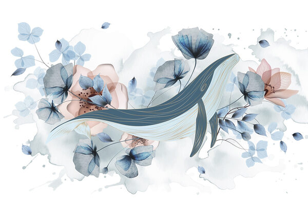 Baleine avec fleurs et feuilles Baleine avec fleurs et feuilles