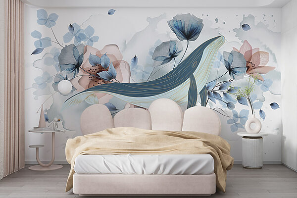 Baleine avec fleurs et feuilles Baleine avec fleurs et feuilles