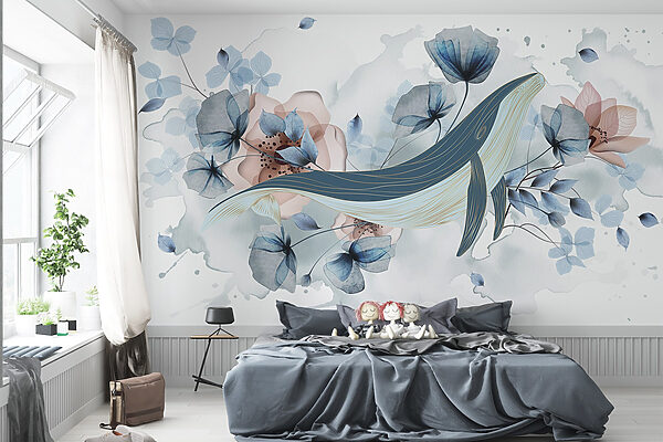 Baleine avec fleurs et feuilles Baleine avec fleurs et feuilles
