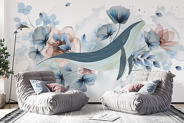 Baleine avec fleurs et feuilles Baleine avec fleurs et feuilles