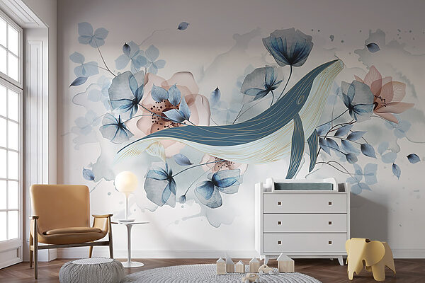 Baleine avec fleurs et feuilles Baleine avec fleurs et feuilles