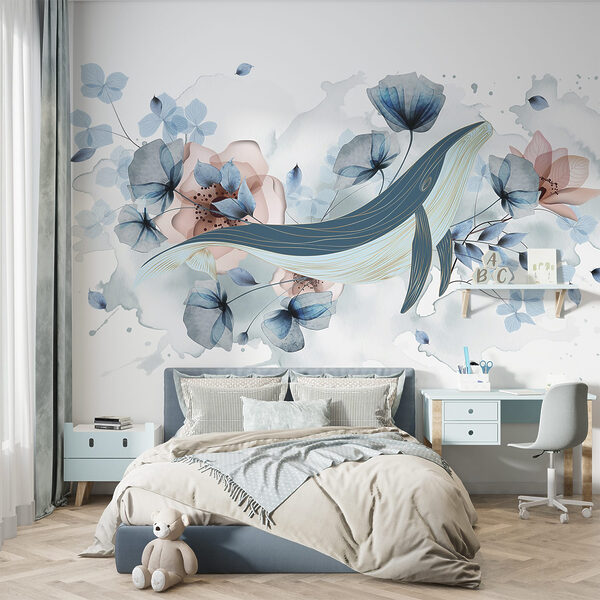 Baleine avec fleurs et feuilles Baleine avec fleurs et feuilles