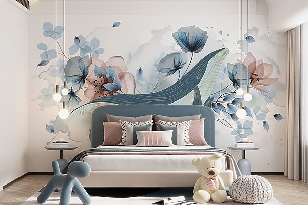 Baleine avec fleurs et feuilles Baleine avec fleurs et feuilles