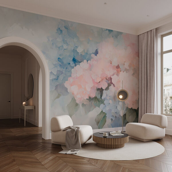Papier peint Papier peint Peinture de fleurs sur fond blanc (UGS : w08923)