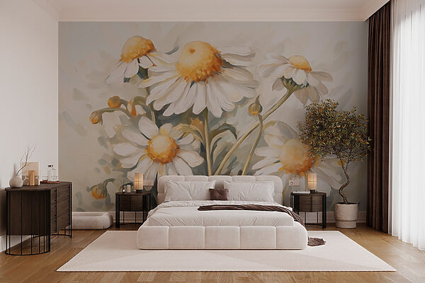 Peinture de fleurs blanches et jaunes Peinture de fleurs blanches et jaunes