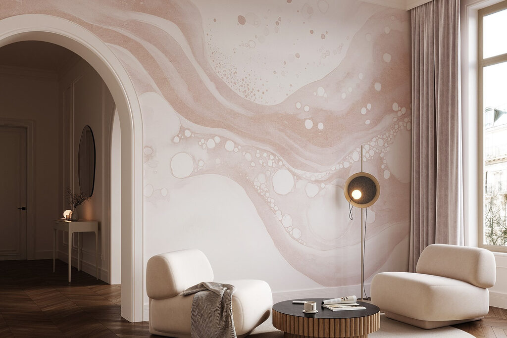 White and brown liquid with white circles and dots White and brown liquid with white circles and dots