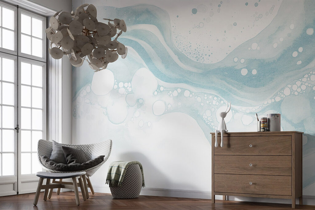 White and blue watercolor painting