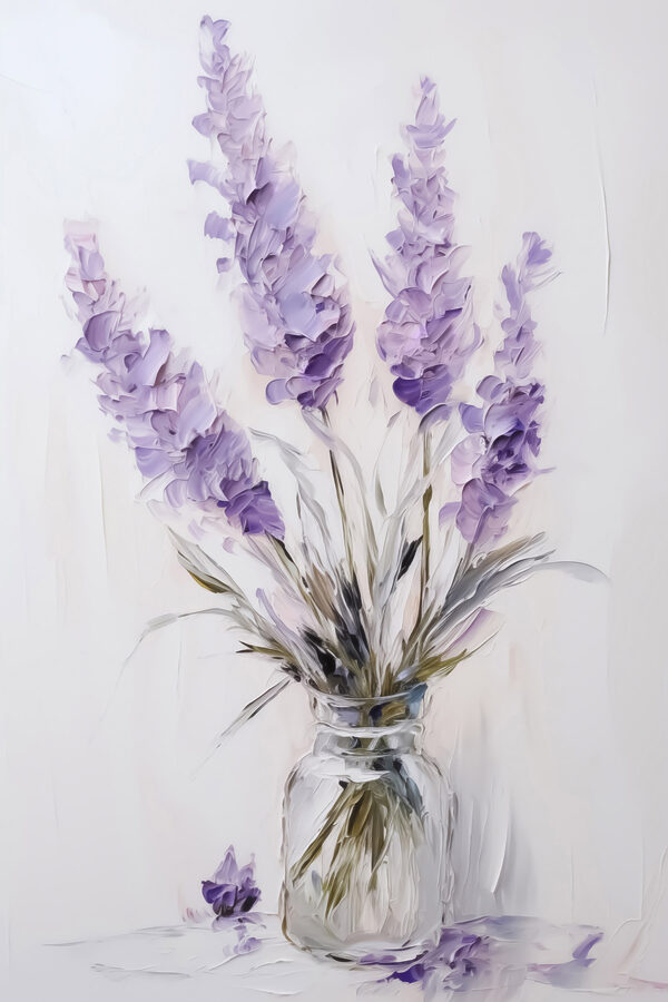 Peinture de fleurs violettes dans un vase en verre Peinture de fleurs violettes dans un vase en verre