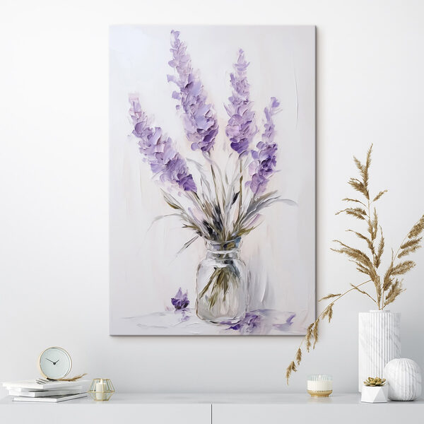 Peinture de fleurs violettes dans un vase en verre Peinture de fleurs violettes dans un vase en verre