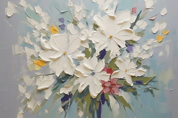 Peinture de fleurs sur une surface bleue Peinture de fleurs sur une surface bleue