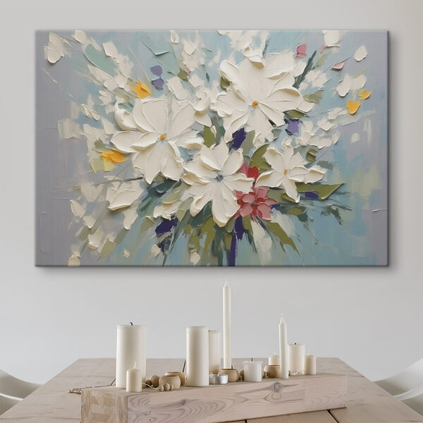 Peinture de fleurs sur une surface bleue Peinture de fleurs sur une surface bleue