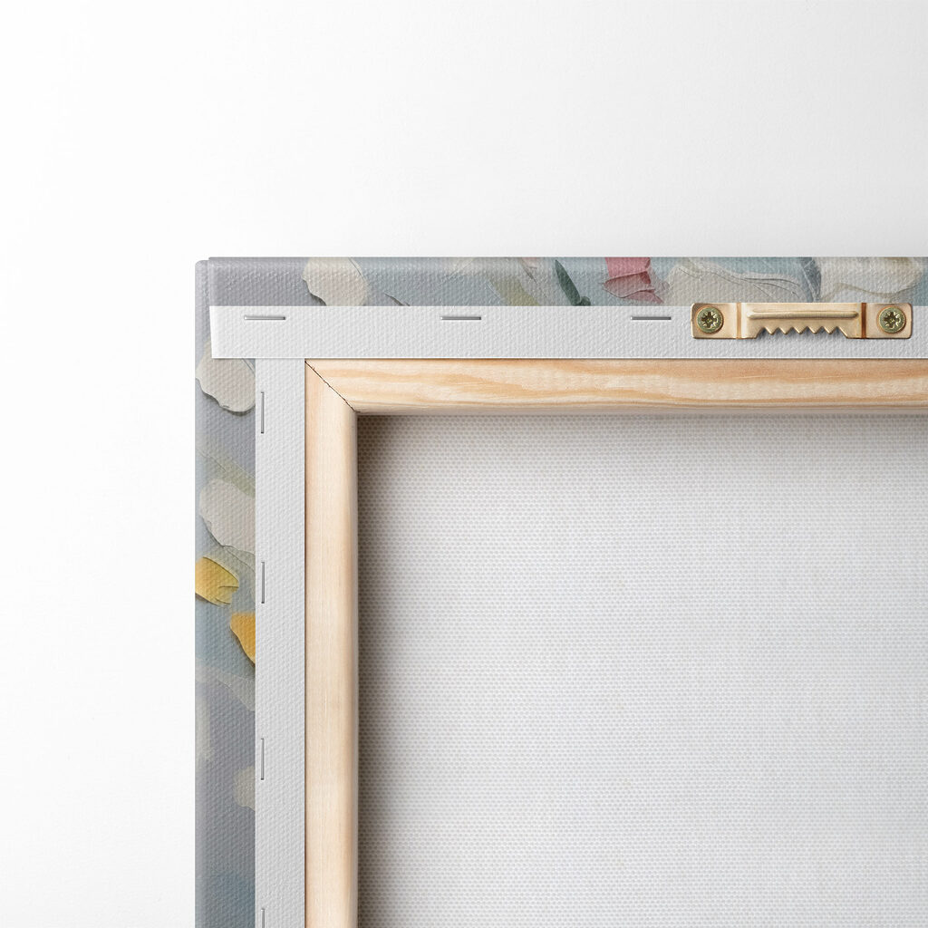 Painting of flowers on a blue surface