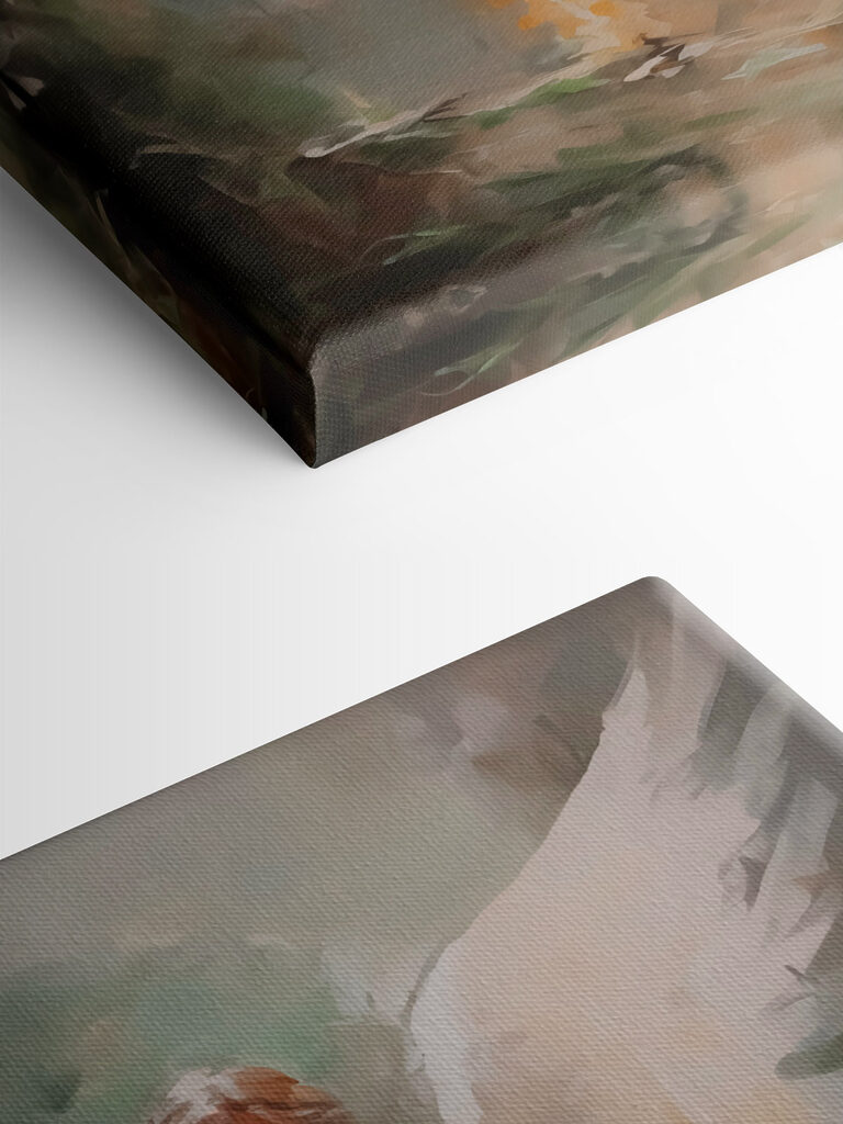 Painting of a woman in a white dress with wings