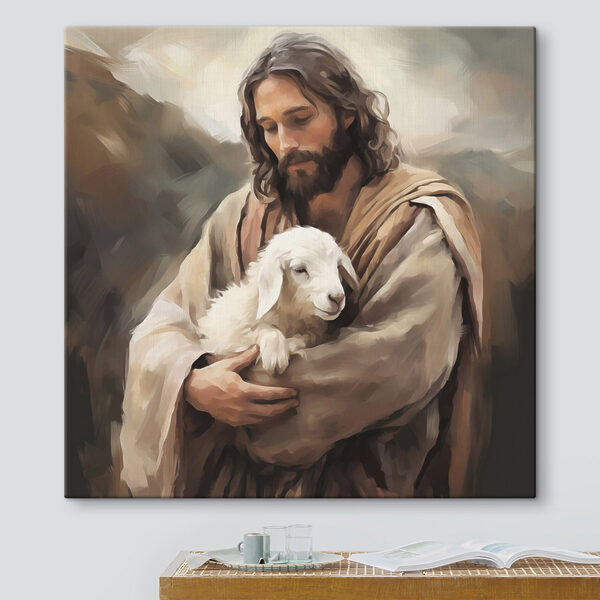 Peinture d'un homme tenant un agneau Peinture d'un homme tenant un agneau