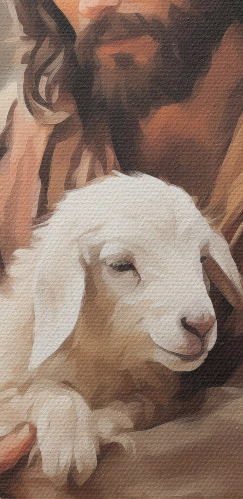 Painting of a man holding a lamb