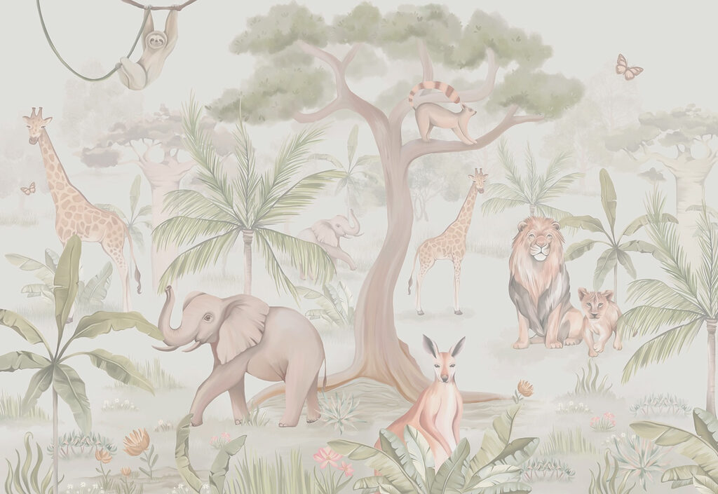 Papier peint avec des animaux et des arbres Papier peint avec des animaux et des arbres