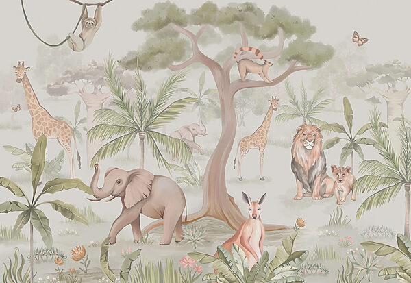 Papier peint avec des animaux et des arbres Papier peint avec des animaux et des arbres