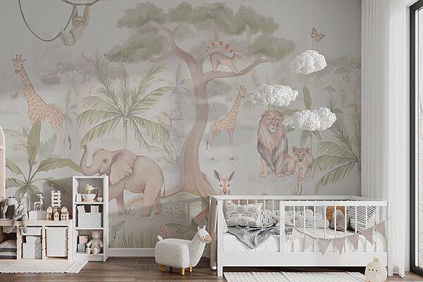 Papier peint avec des animaux et des arbres Papier peint avec des animaux et des arbres
