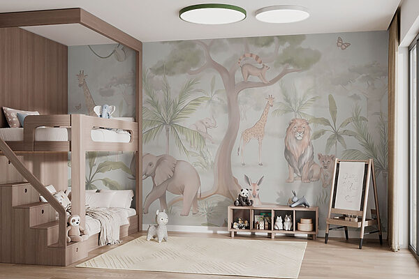 Papier peint avec des animaux et des arbres Papier peint avec des animaux et des arbres
