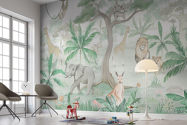 Papier peint avec des animaux et des arbres Papier peint avec des animaux et des arbres