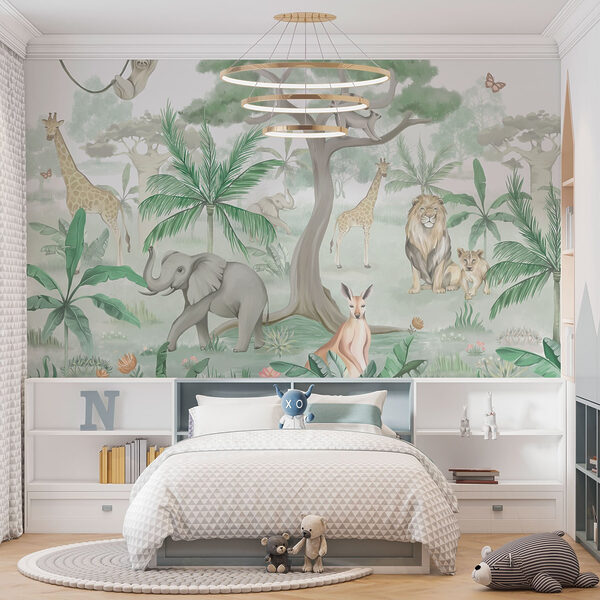 Papier peint avec des animaux et des arbres Papier peint avec des animaux et des arbres