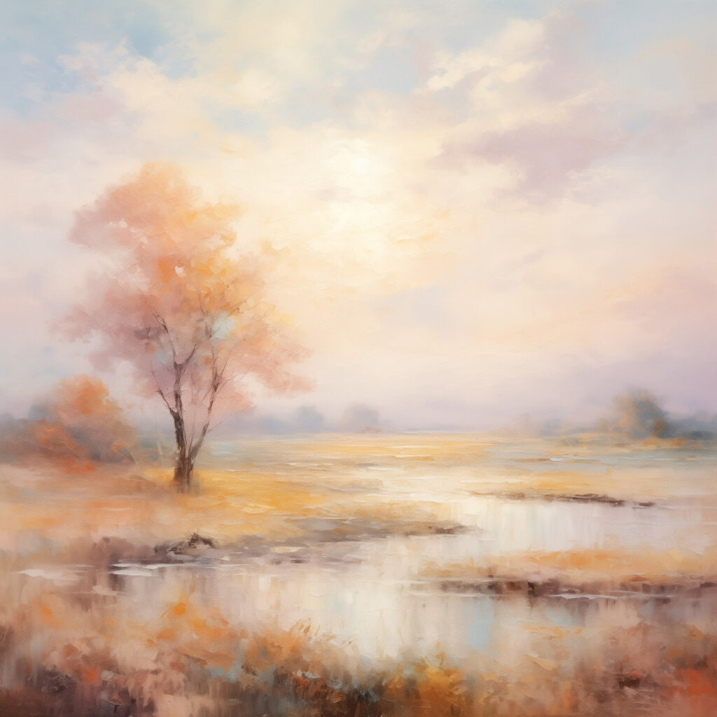 Painting of a tree in a marsh Painting of a tree in a marsh