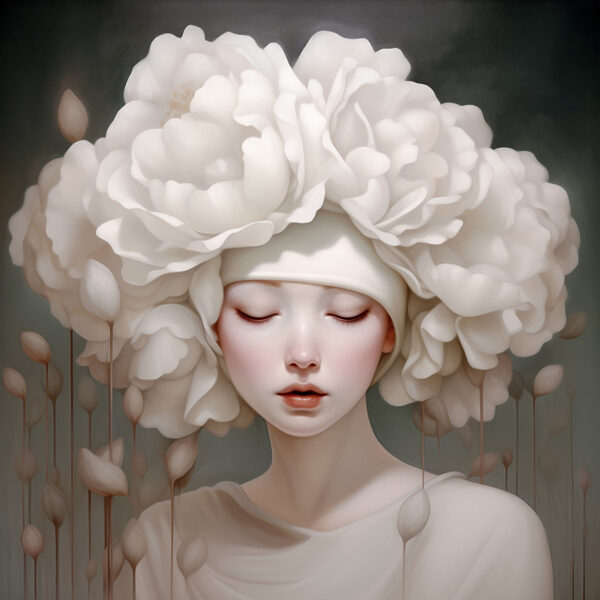 Femme avec des fleurs blanches sur la tête Femme avec des fleurs blanches sur la tête