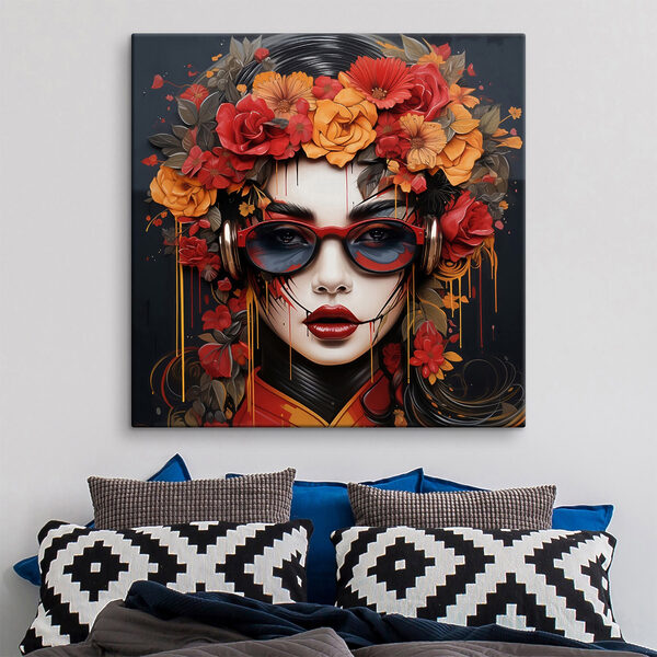 Femme avec des fleurs dans les cheveux et des lunettes Femme avec des fleurs dans les cheveux et des lunettes
