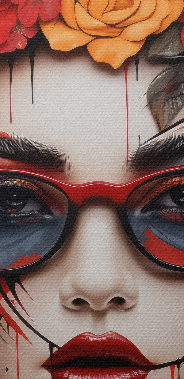 Femme avec des fleurs dans les cheveux et des lunettes Femme avec des fleurs dans les cheveux et des lunettes