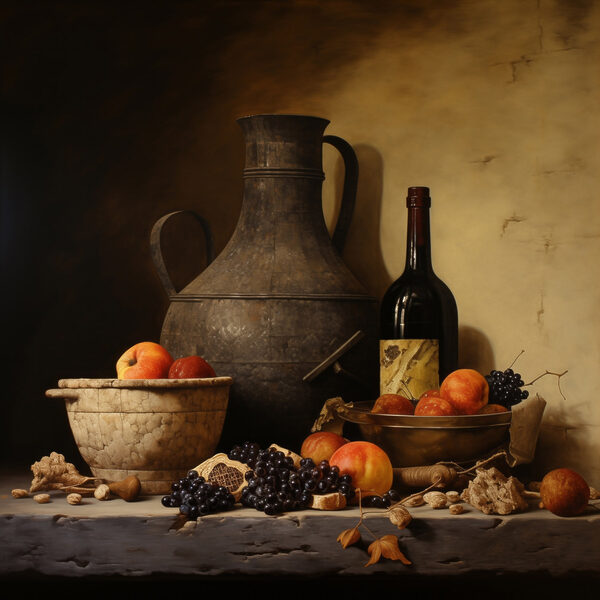 Nature morte avec des fruits et une bouteille Nature morte avec des fruits et une bouteille