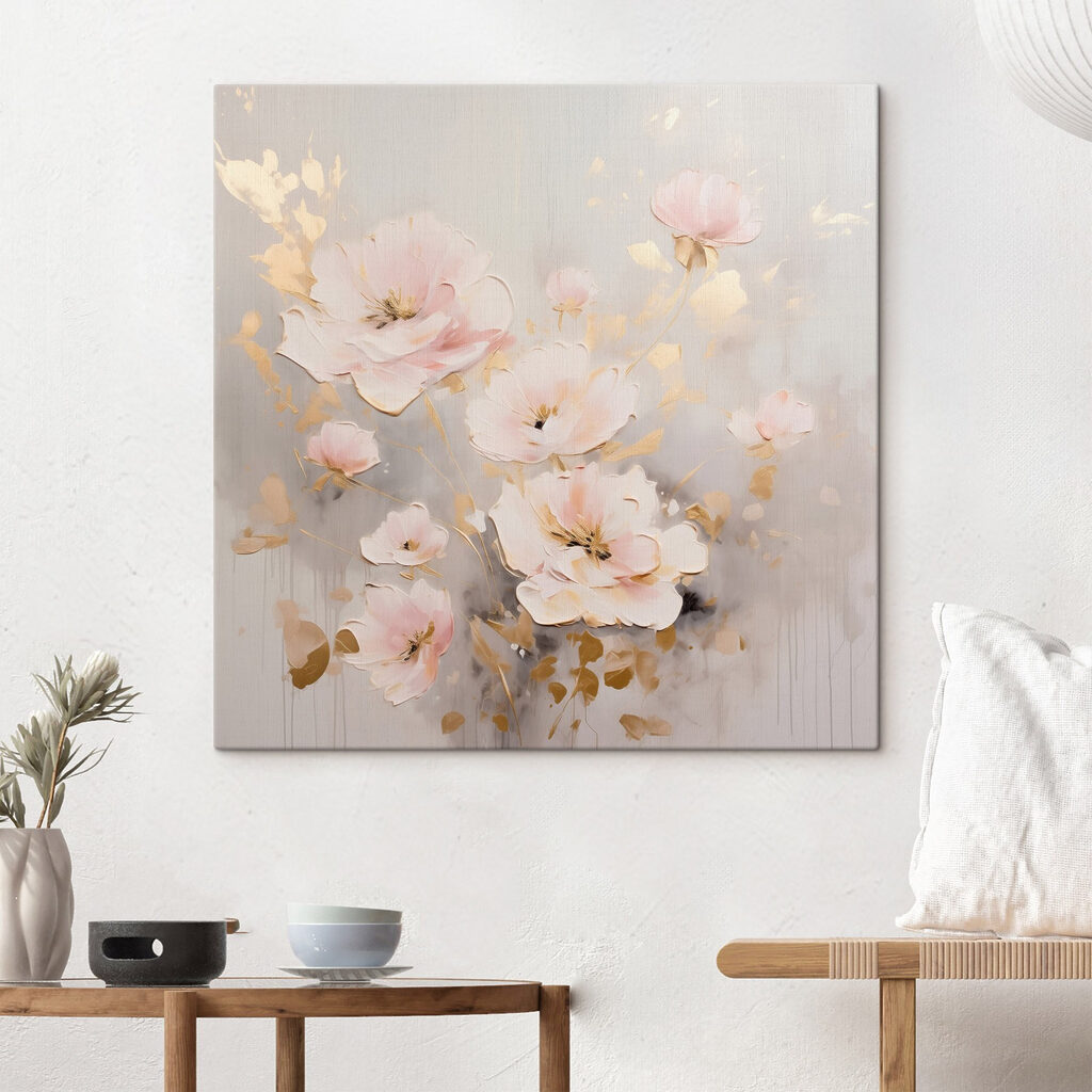 Painting of flowers on a white surface Painting of flowers on a white surface