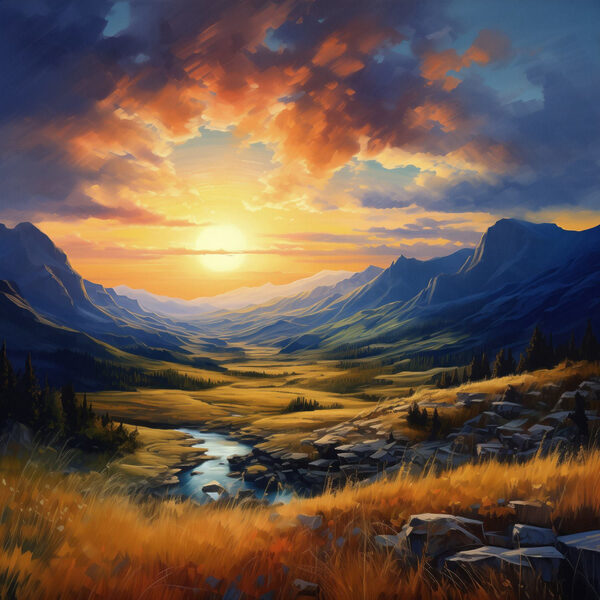 Paysage avec rivière et montagnes Paysage avec rivière et montagnes