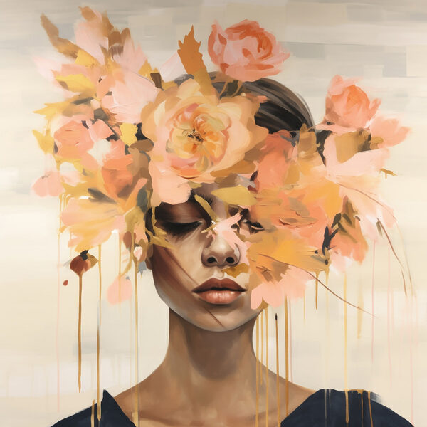 Peinture d'une femme avec des fleurs sur la tête Peinture d'une femme avec des fleurs sur la tête
