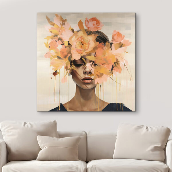Peinture d'une femme avec des fleurs sur la tête Peinture d'une femme avec des fleurs sur la tête
