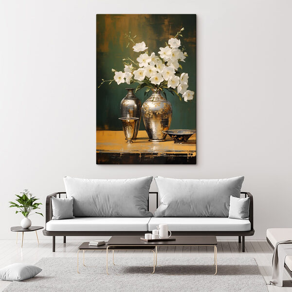 Vase avec fleurs blanches et bol Vase avec fleurs blanches et bol