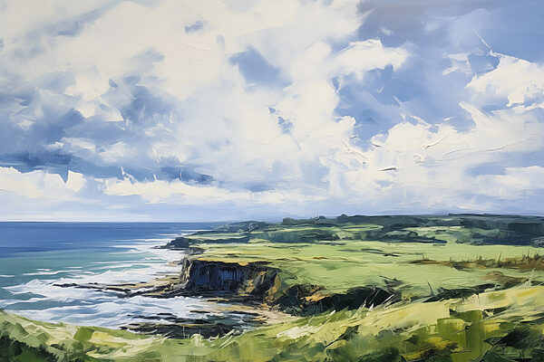 Peinture d'un paysage avec une falaise et de l'eau Peinture d'un paysage avec une falaise et de l'eau