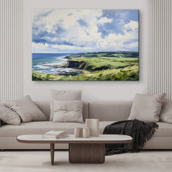 Peinture d'un paysage avec une falaise et de l'eau Peinture d'un paysage avec une falaise et de l'eau