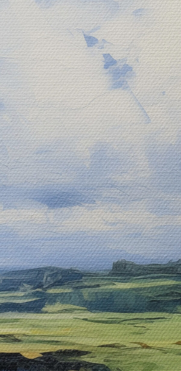 Peinture d'un paysage avec une falaise et de l'eau Peinture d'un paysage avec une falaise et de l'eau