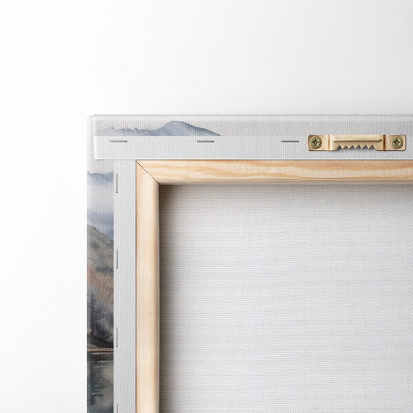 Aquarelle d'un quai sur un lac avec des montagnes en arrière-plan Aquarelle d'un quai sur un lac avec des montagnes en arrière-plan
