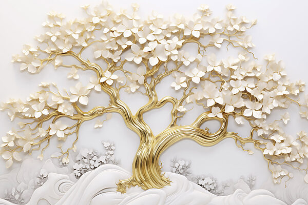 Arbre avec des feuilles et des fleurs blanches s43388p 600x400 - Arbre avec des feuilles et des fleurs blanches