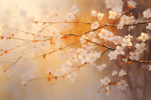 Branche d'arbre avec des fleurs blanches Branche d'arbre avec des fleurs blanches