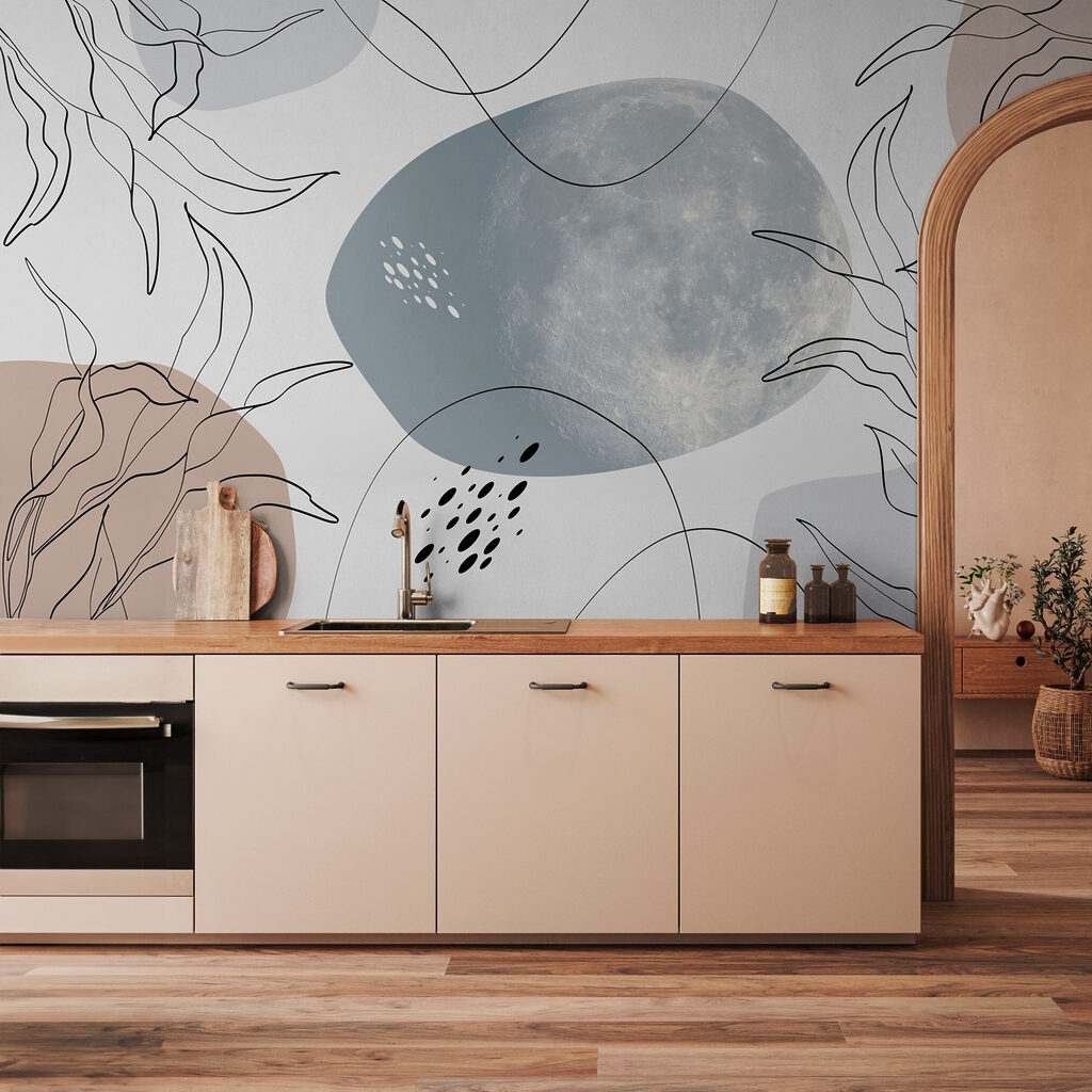 Moon and plants on a white background