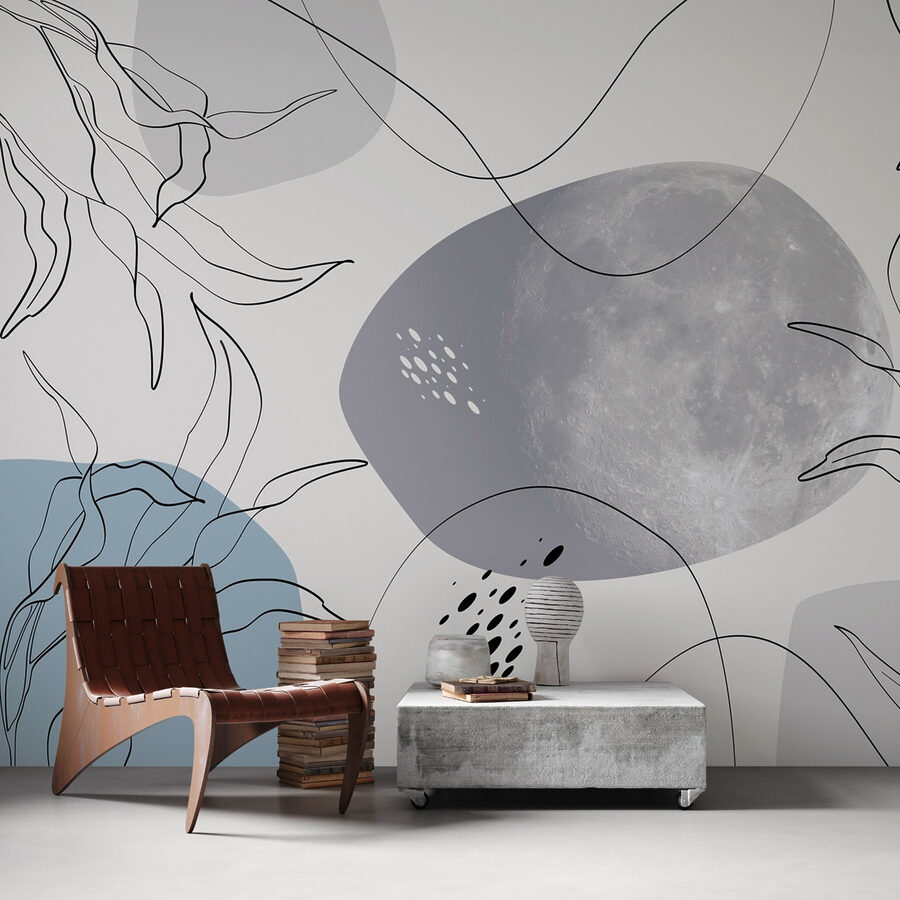 Lune et plantes sur fond blanc
