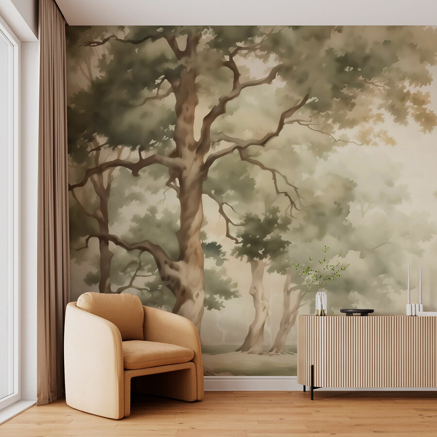 Aquarelle d'arbres et d'une rivière