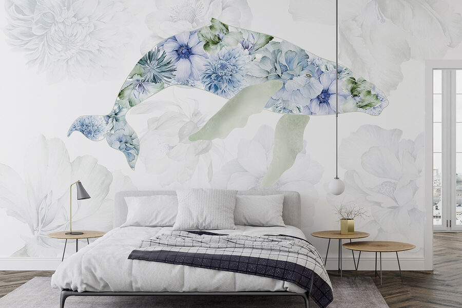 Baleine avec des fleurs