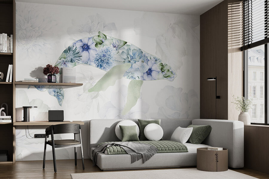 Baleine avec des fleurs