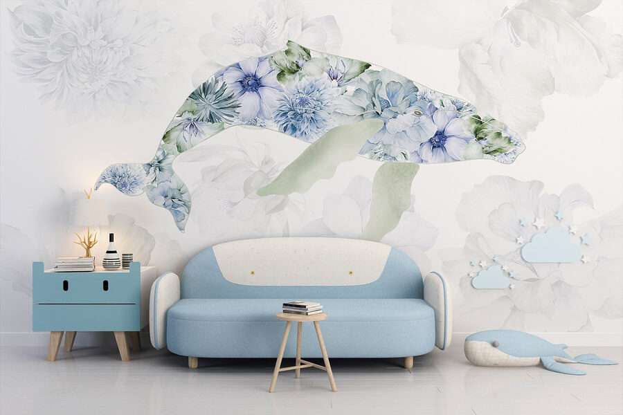 Baleine avec des fleurs