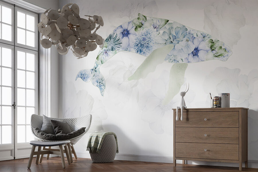Baleine avec des fleurs